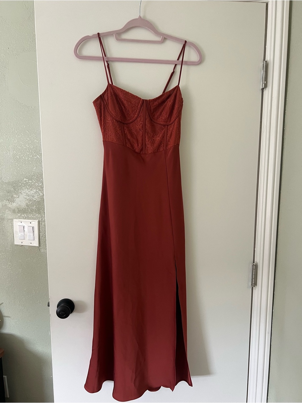ASTR the Label Rust Red Slip Dress with Lace Bodice